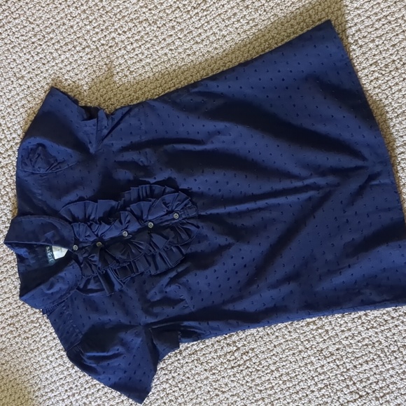 J. Crew Tops - J. Crew Navy Swiss dot Ruffle Front Blouse 0